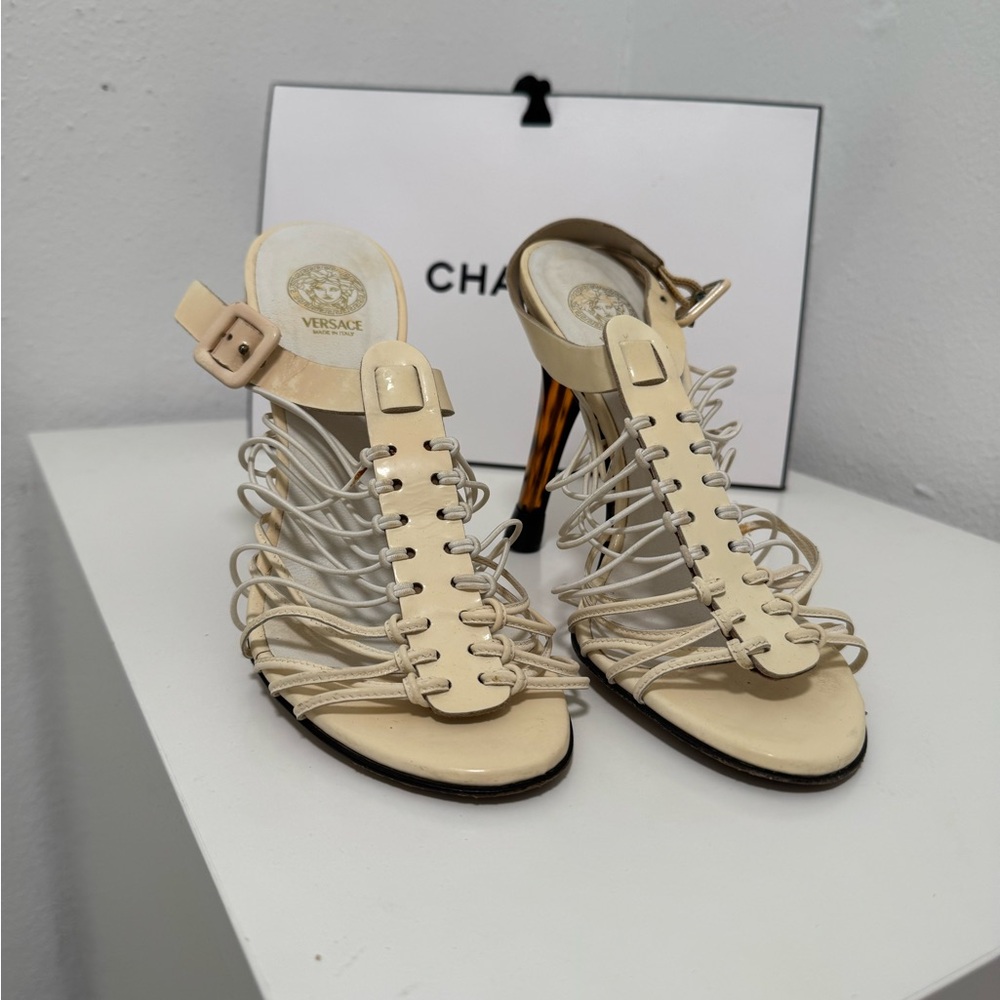 Versace Women's Cream Strappy Heels